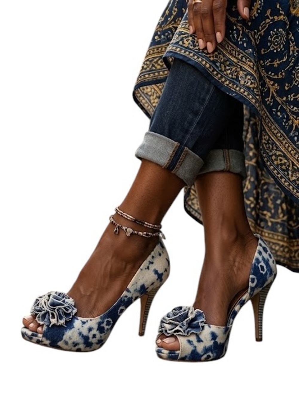 Rachel Rachel Roy Tie Dye Denim Open Toe Pumps